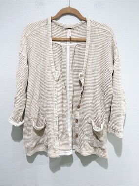 Free People cream waffle cardigan shirt